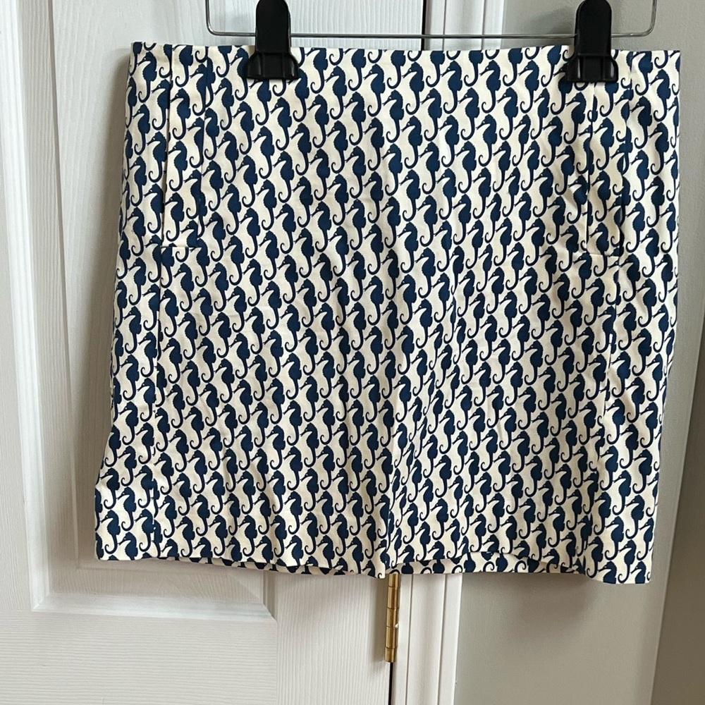 J. Crew Blue and White Patterned Midi Skirt